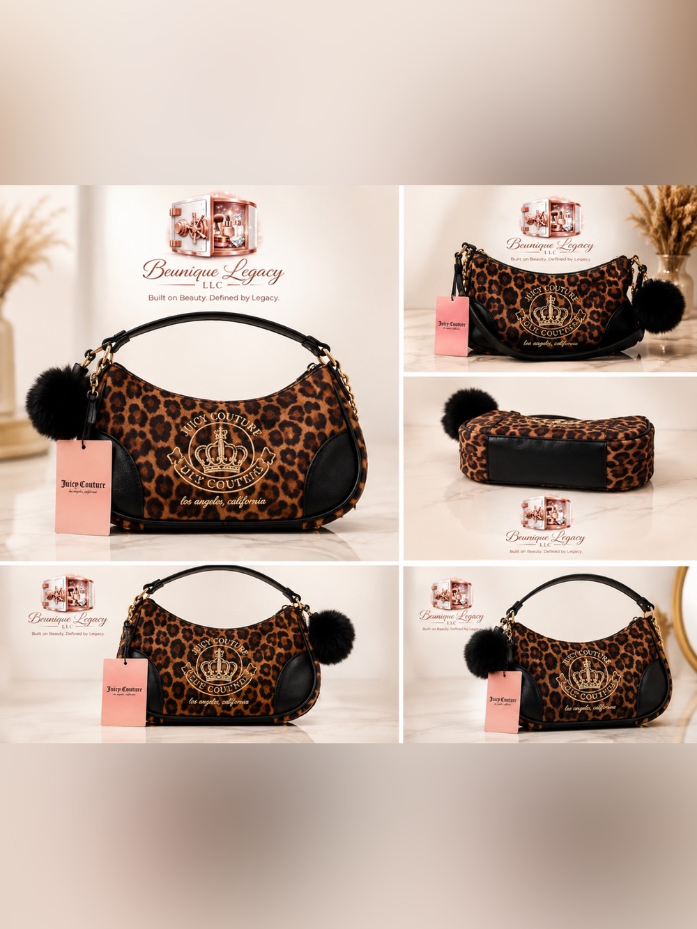 Juicy Couture Leopard Print Shoulder Bag with Black Trim